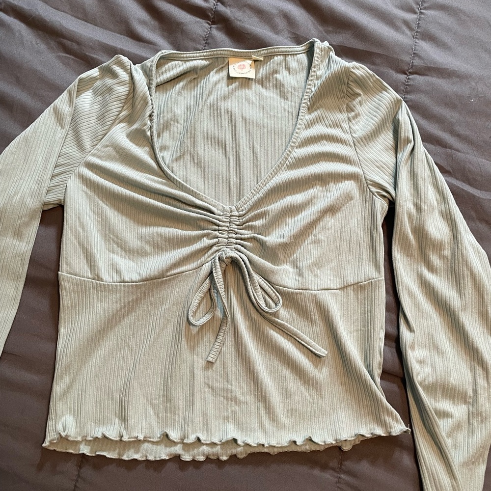 Elegant Sage Green Ruched Women's Top